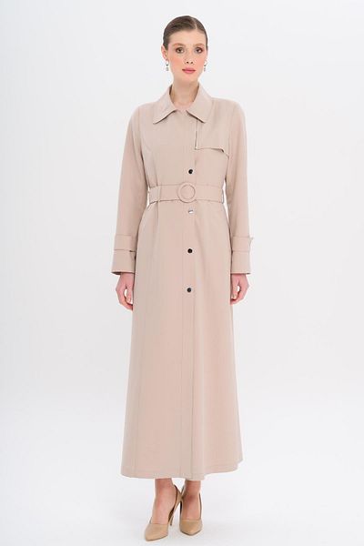 Olcay Shirt Collar Zippered and Snap Closure Lined Overcoat Bej 6727