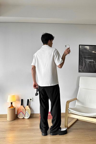 Flaw Wear Seaside Embroidered White Boxy Fit Shirt