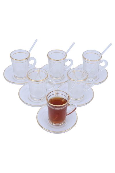Alsaif Gallery Al Saif Gallery Glass Tea Serving Set, 26 Pieces - Transparent White