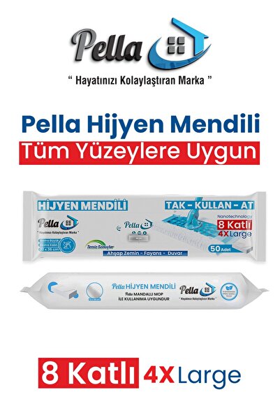 pella Islak Mop Bezi, Yüzey Temizlik Havlusu, Çok Amaçlı Temizlik Mendili, 50...