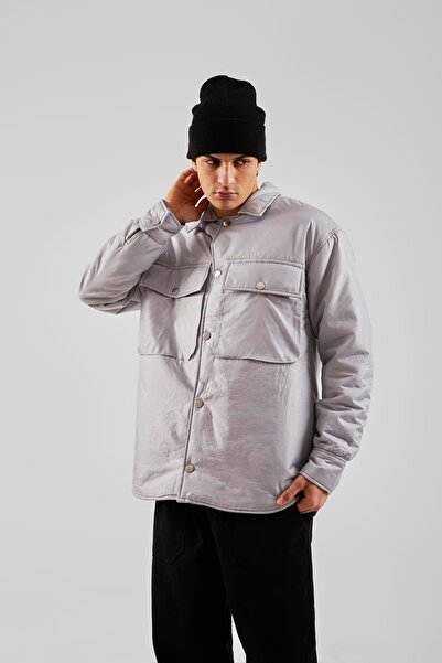 Flaw Wear Gray Shirt Look Coat with Front Pockets