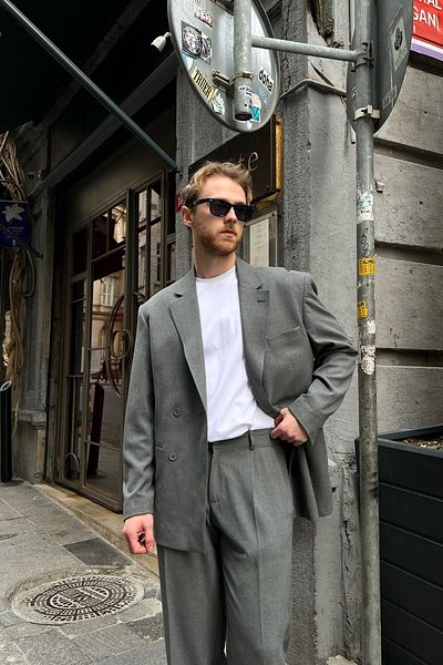 Flaw Wear Cozy Oversize Double-breasted Gray Suit