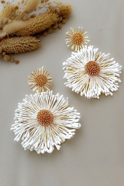 COSİTA White Gold Summer Dress Combination Large Size Flower Figure Tassel Salad Earrings