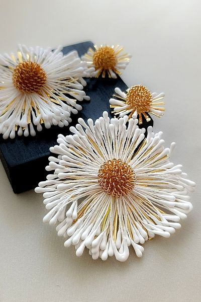 COSİTA White Gold Summer Dress Combination Large Size Flower Figure Tassel Salad Earrings