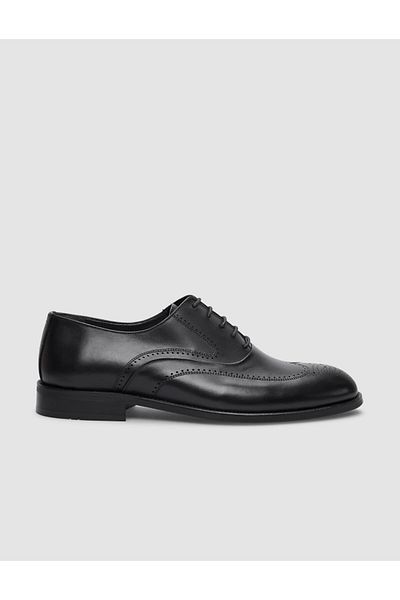 Cabani Genuine Leather Black Lace-Up Men's Classic Shoes