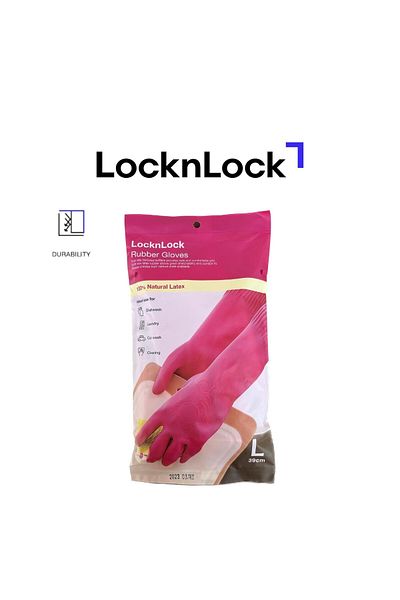 locknlock Pink Rubber Gloves (39cm): Non-Slip Grip, Comfortable Fit, Ideal for Household Cleaning