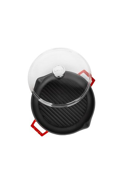 Lava Cast Round Grill Pan with Glass Lid Cast Iron Solid Double Handles Diameter (Ø) 30cm.