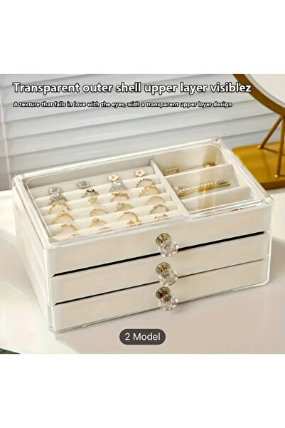 Yıldızan Modern 3 Drawers Jewelry Bijouterie Jewellery Box Organizer Organizer Transparent 13 X 23 X 10 cm
