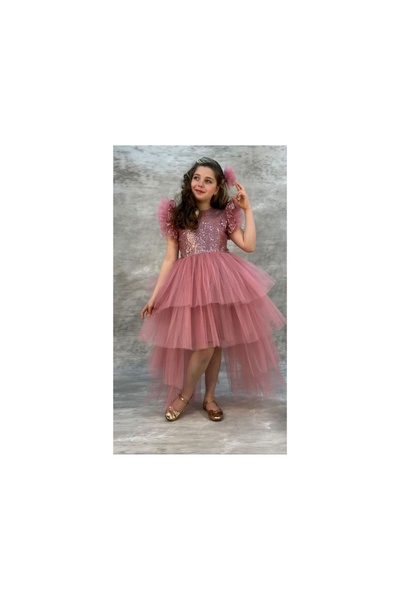 MARMARA FIRSAT Sequin Sequin Children's Evening Dress with Train