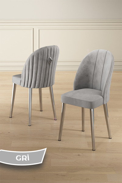 Canisa Pem Serisi 90x160 Lak Panel Antrasit İroni Krom Ayak  Masa Takımı 6 Gri Sandalye