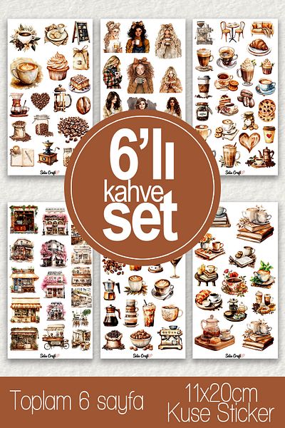 SelisCraft Το σετ με 6 αυτοκόλλητα Coffee Lover Art Sticker 01 είναι κατάλληλο για το Agenda Planner Bullet Journal