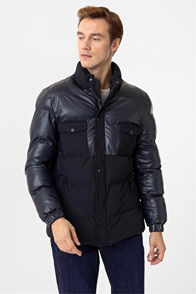 SÜVARİ Μπλε Navy Slim Παλτό με καπιτονέ γιακά