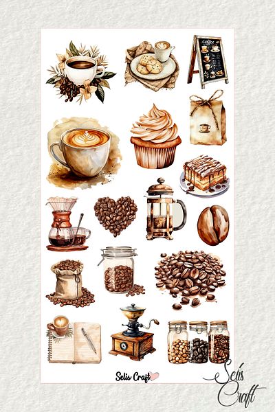 SelisCraft Το σετ με 6 αυτοκόλλητα Coffee Lover Art Sticker 01 είναι κατάλληλο για το Agenda Planner Bullet Journal