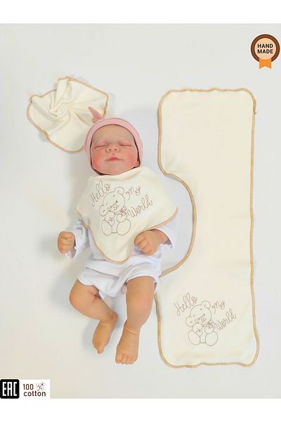 Tomuycuk 3-Piece 100% Cotton Mother Baby Shoulder Diaper Set / Sweat Wipes / Baby Bib – Double-Sided Embroidery Detail