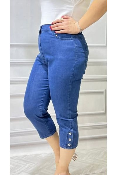 AKŞEN GİYİM LARGE SIZE THIN DENIM FABRIC HIGH WAIST BOL LYCRAL TROUSERS WITH 3 BUTTONS JEAN CAPRY PANT