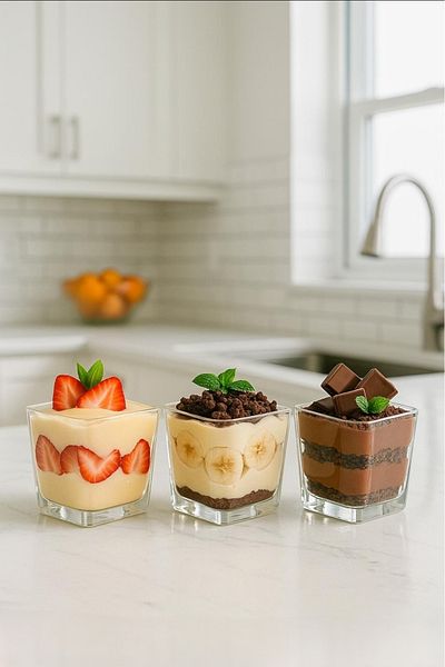 Gülümseten Avm 6-Piece Cup Magnolia Glass Square Bowl |   Pudding Dessert Presentation Bowl |   Ice Cream Bowl