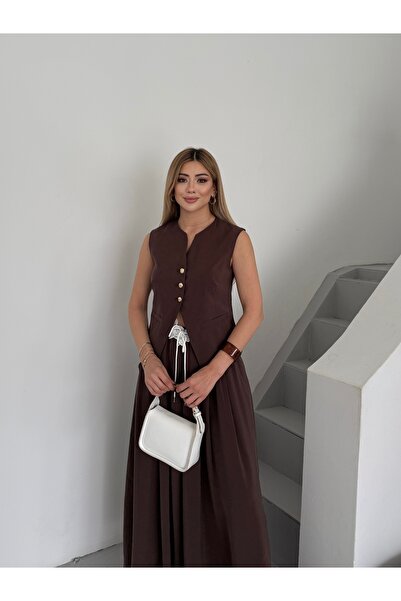 VUNTAL Guipure Detailed Vest Skirt Double Set