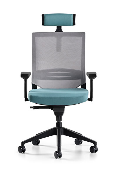 Bürotime Cozy Başlıklı Çalışma Koltuğu - 3d Kol - Plastik Ayak - Mint Yeşili/gri