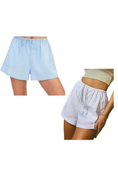 Piola Club Pachet de 2 pantaloni scurți fără buzunare pentru femei Relax Fit (albastru deschis-alb)
