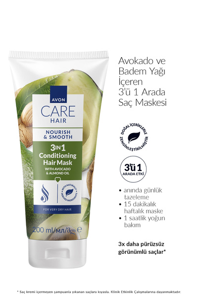 AVON Care Avokado ve Badem Yağı İçeren 3’ü 1 Arada Saç Maskesi 200ml