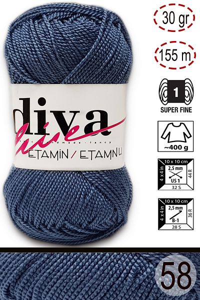 Diva İplik Diva Etamin Work Orlon 58 Τζιν Μπλε