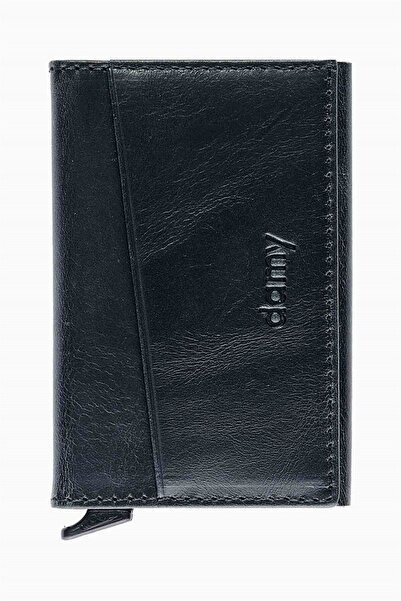 DAMY Genuine Leather Unisex Mechanism Card Holder 611Cr - Black