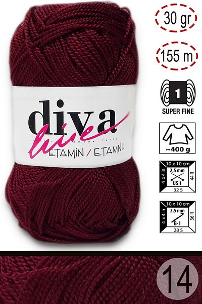 Diva İplik Diva Line Diva Etamin Business Orlon 14 Μπορντό