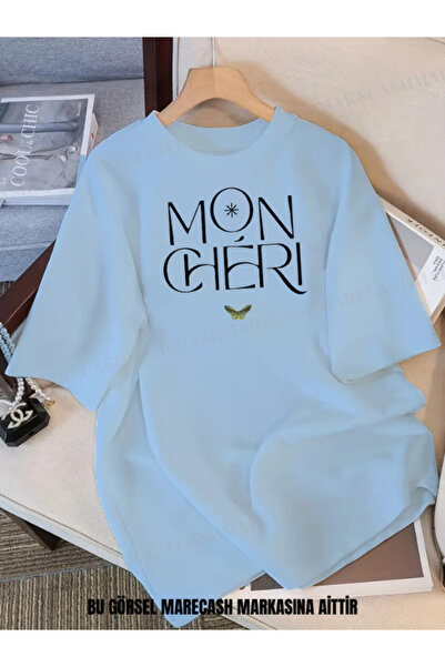 MARECASH Tricou oversize unisex Mon Cheri imprimat vară bumbac colorat