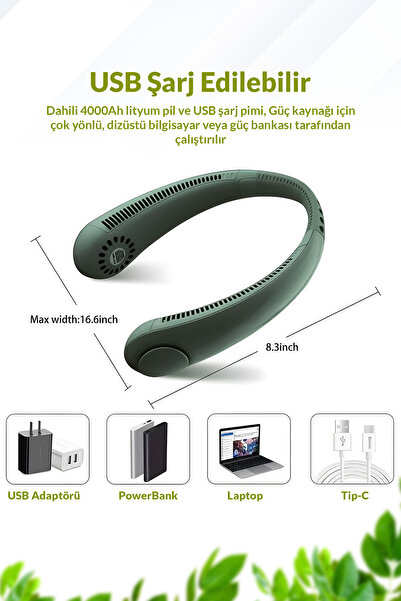 EN SİGA Yeni Nesil Şarjı Bıçaksız Akıllı Boyun Fanı 3 Hız Kademeli Serinletici Vantilatör