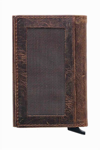 DAMY Γνήσιο δέρμα Unisex Mechanism Card Holder 611cr - Dark Tan