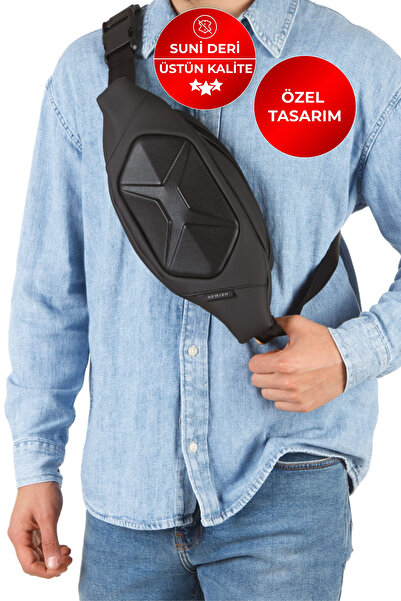 CERFF LEATHER CLUP Geantă neagră pentru piept, umăr și talie