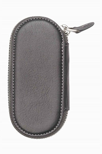 DAMY Genuine Handmade Leather Key Holder Zippered Leather Keychain Auto Vehicle Organizer Leather 786 Gray