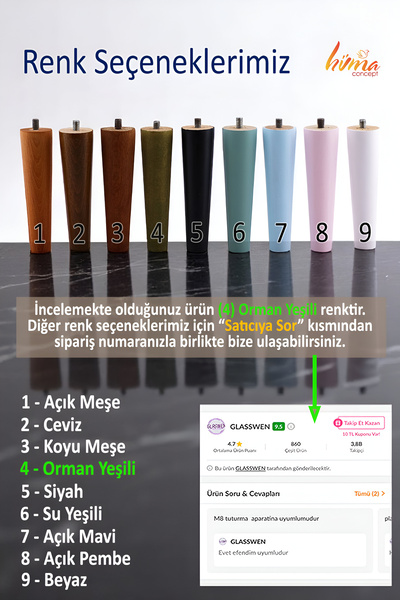 GLASWEN 2 Pieces Wooden Legs 12 cm Forest Green M8 Screwed Connection Apparatus Cabinet Furniture Sofa Sofa Support