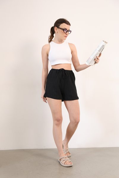 Piola Club Kadın Şort Cepsiz Relax Fit (Siyah)