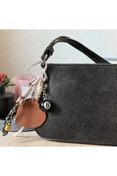 Home Heart and Billiard Ball Detailed Bag Charm, Accessory, Keychain, Bag Ornament