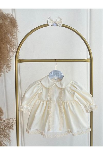 Hobidik Baby Girl Cream Front Guipure Lace Dress Set