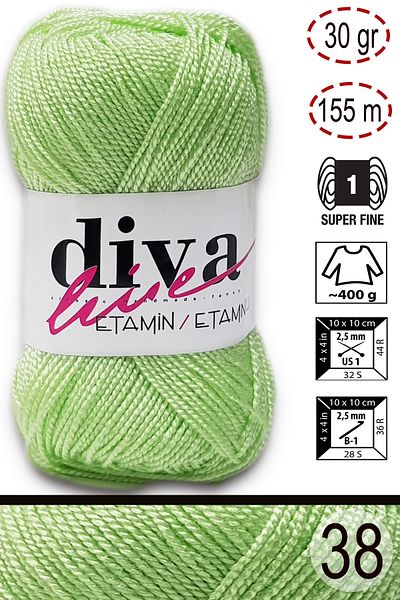 Diva İplik Diva Etamin Work Orlon 38 Νερό Πράσινο