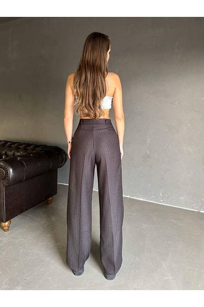 Vuntal BUTİK High Waist Striped Classic Palazzo Trousers 4073