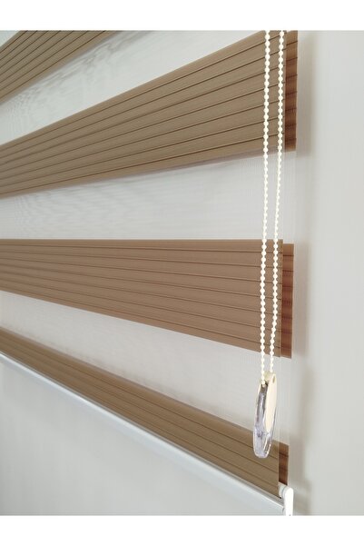 MEKSTOR Düz Geniş Pileli Kahverengi Zebra Perde - Alüminyum Sistem