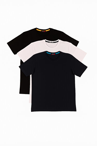 nacar çarşı Herren-Set mit 3 runden Rundhals-T-Shirts aus bequemer Baumwolle ...