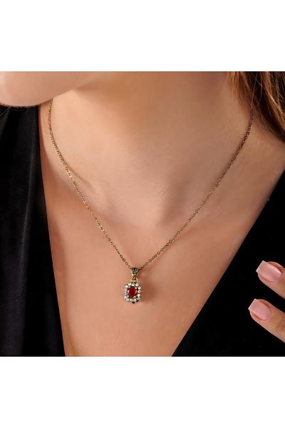 Atelier LEO Handmade Jewellery Harmony Baguette Red Necklace Copper Handmade Crystal Stone Non-Tarnish Women's Necklace