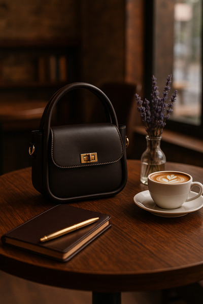 Tasarım Kadın Gold Kilit Detaylı Acı Kahve,askılı El Ve Omuz Çapraz Çanta