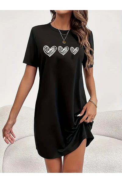 Pink Sky Rochie tricou cu mânecă scurtă pentru femei de mărime mare, cu decolteu, cămașă de noapte