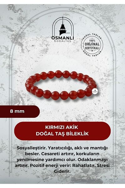 OSMANLI DOĞAL TAŞ Red Agate 8mm Natural Stone Bracelet