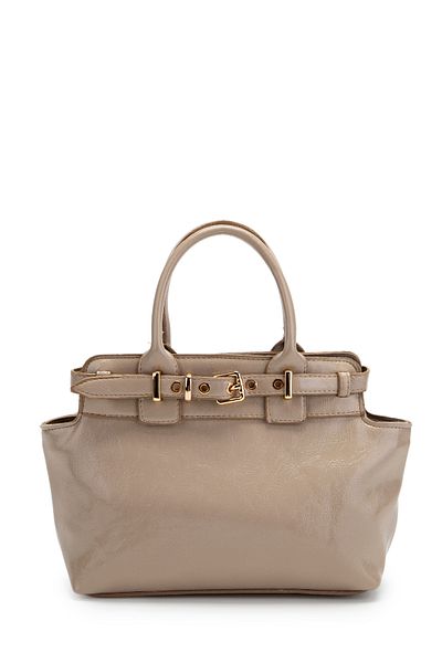 minebag Belt Detailed Faux Leather Women's Crossbody Bag Despina Mink