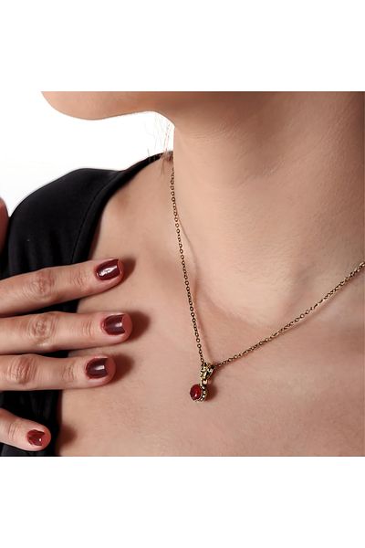 Atelier LEO Handmade Jewellery Harmony Solitaire Red Copper Handmade Crystal Stone Non-Tarnish Women's Necklace