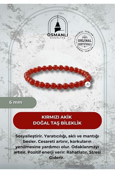 OSMANLI DOĞAL TAŞ Red Agate 6mm Natural Stone Bracelet