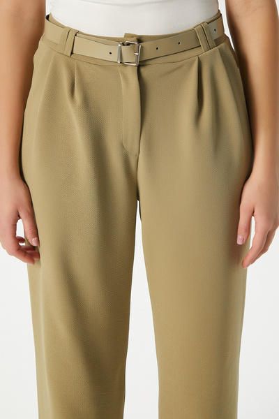 Ritnice Kadın Rena Kemerli Likralı Yağ Yeşili Palazzo Pantolon