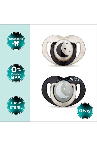 Mamajoo Night & Day 0 Month 2 Pack Black&Pearl Patterned Pacifier with Storage Box