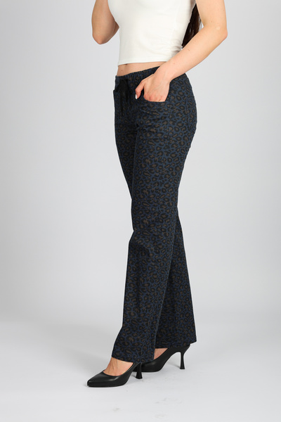 LADYDUİN Leopar Baskılı Likralı Kadın Palazzo Akar Pantolon